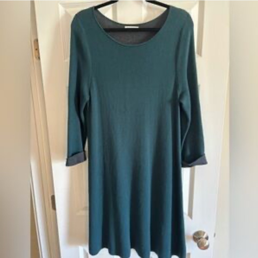 Artisan NY Sweater Dress Womens Size Small Dark Green 3/4 Sleeves Shift